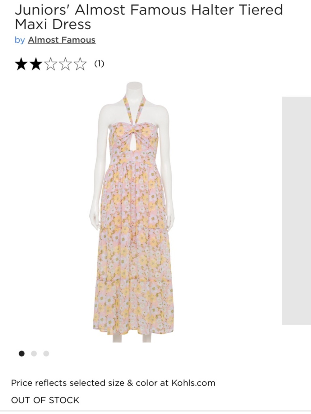 Women’s Pink and Yellow Floral Halter Tiered Maxi Dress size medium